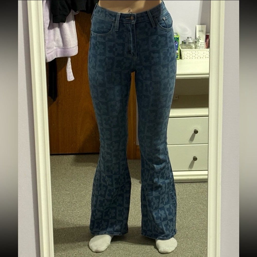 Hollister High-Rise Two-Tone Floral Vintage Flare Jeans